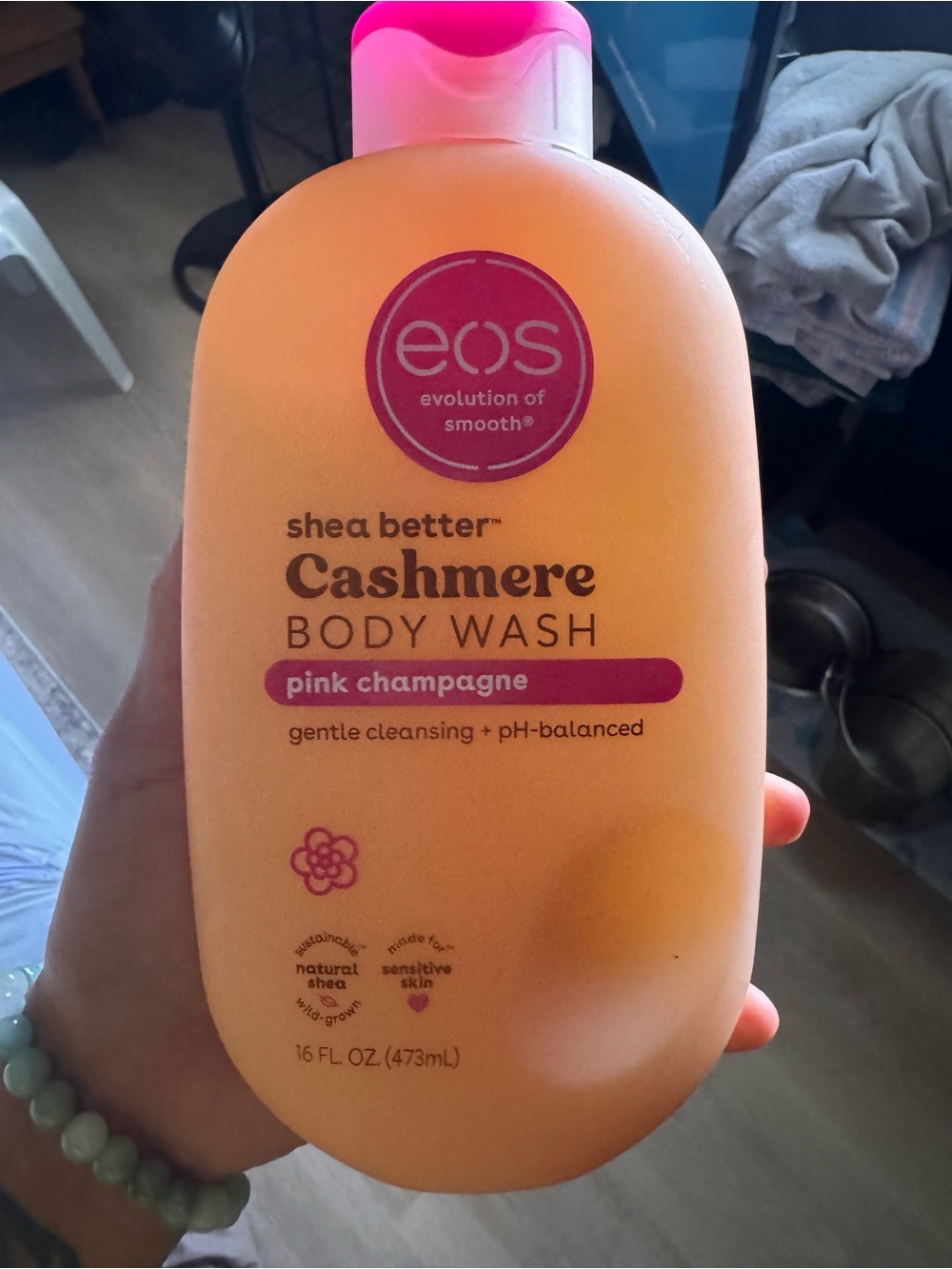 eos Cashmere Body Wash in Peach with Pink Accents. Brand New Never Opened.